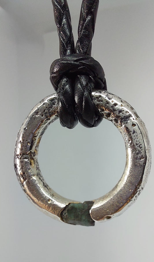 Silver Pendant with Raw Green Sapphire – Handmade Sterling Silver Necklace, One of a Kind