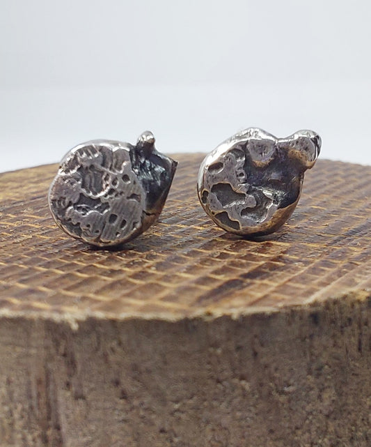 Sterling Silver Stud Earrings – Organic Texture Lunar Seeds