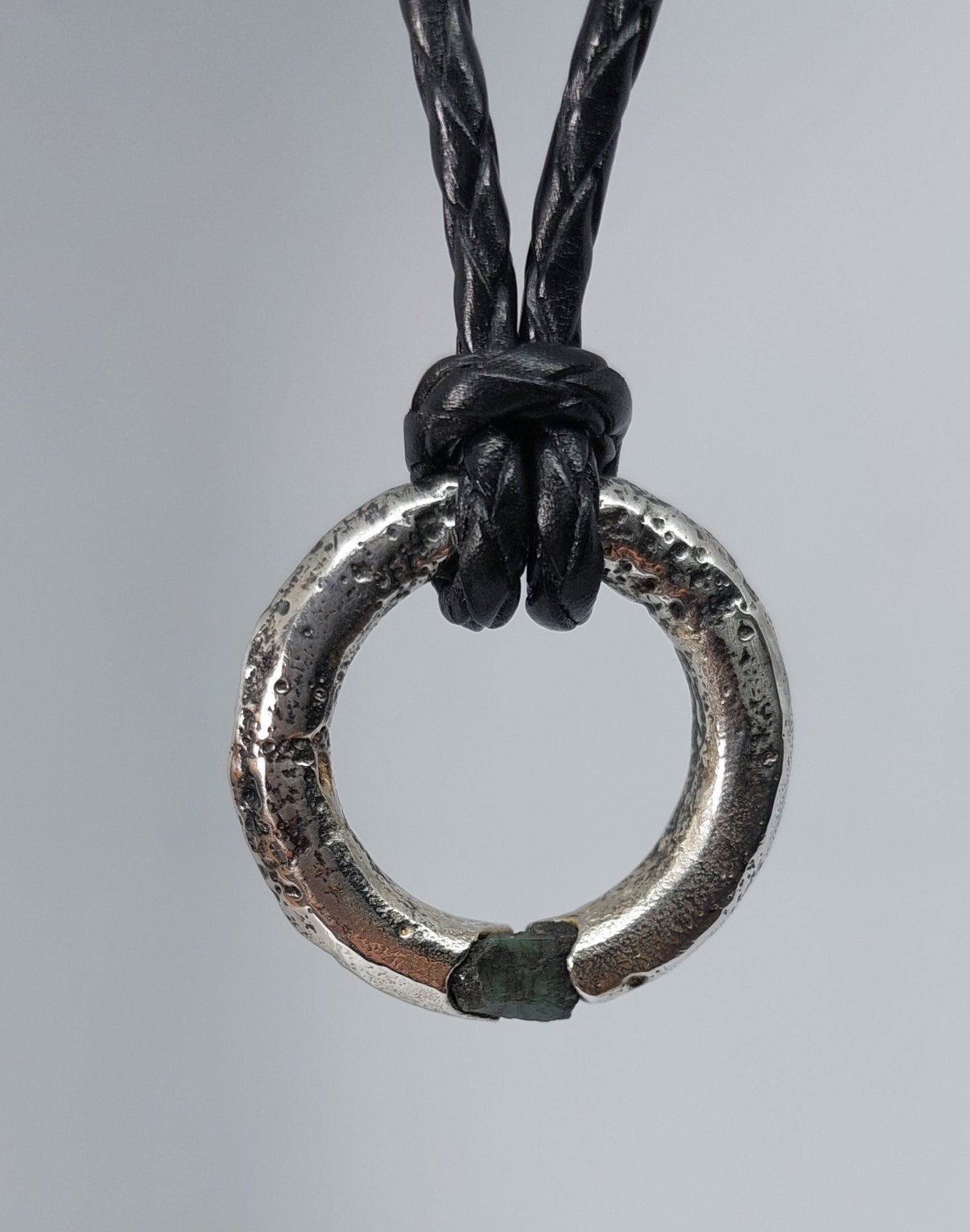 Silver Pendant with Raw Green Sapphire – Handmade Sterling Silver Necklace, One of a Kind