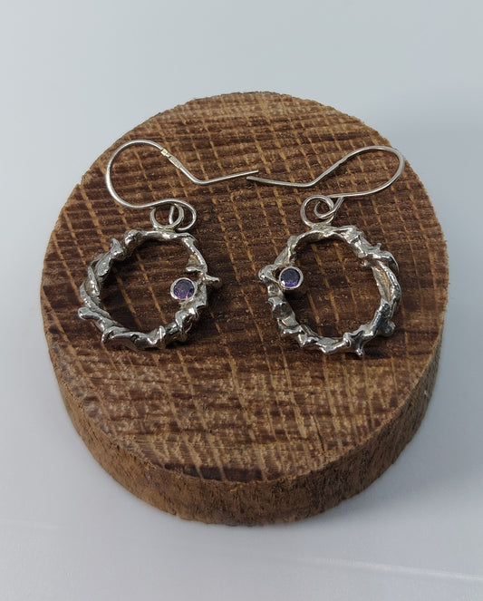 Sterling Silver Amethyst Dangle Earrings – Handmade Nature Inspired Jewellery, One of a Kind, Made in Scotland