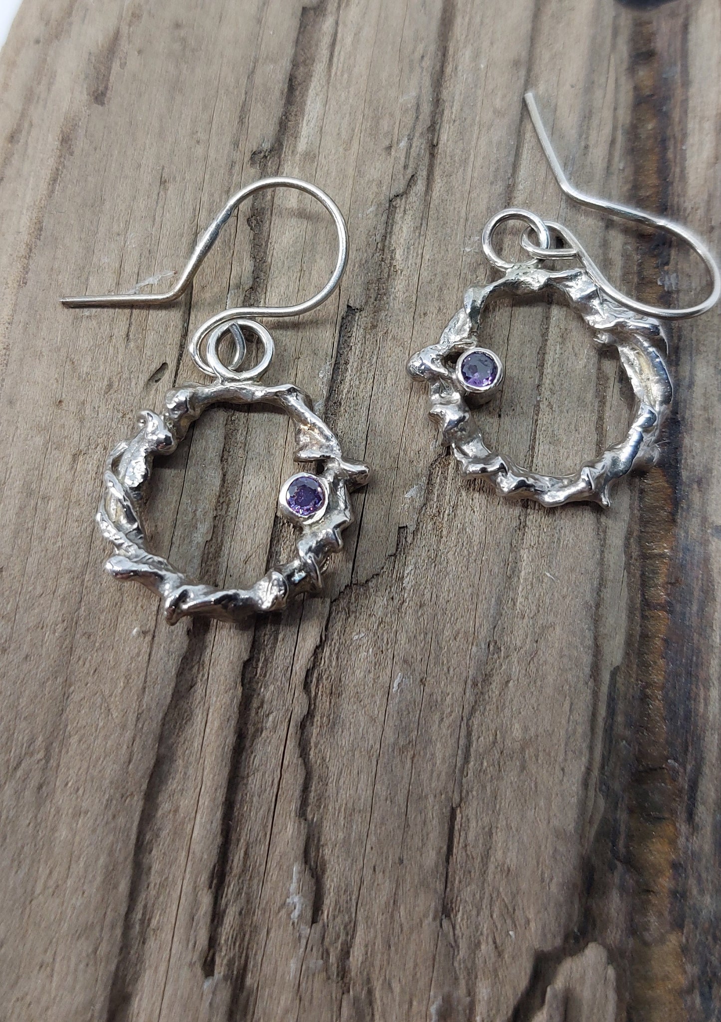 Sterling Silver Amethyst Dangle Earrings – Handmade Nature Inspired Jewellery, One of a Kind, Made in Scotland