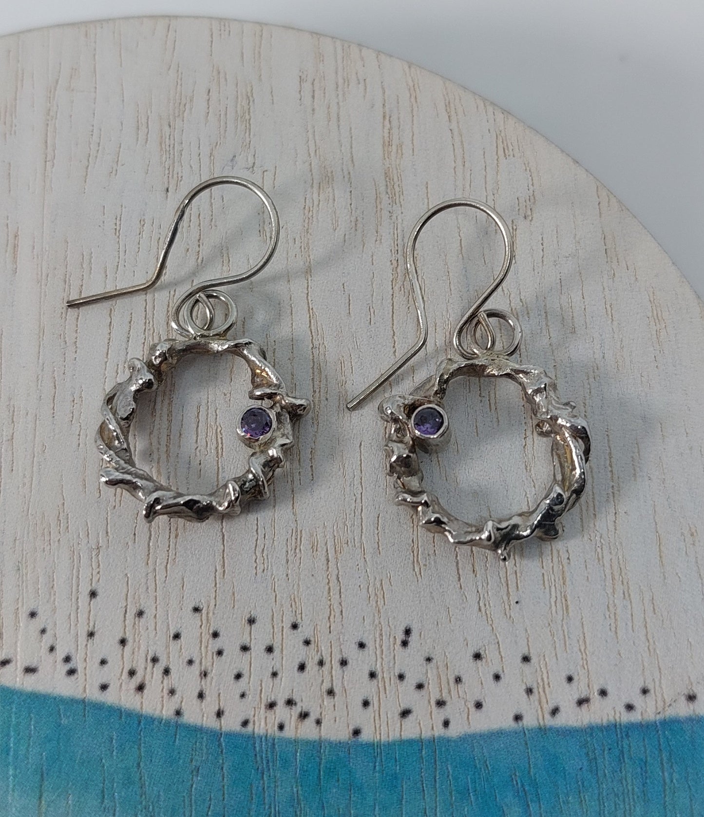 Sterling Silver Amethyst Dangle Earrings – Handmade Nature Inspired Jewellery, One of a Kind, Made in Scotland