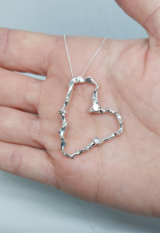 Sterling Silver Heart Necklace – One of a Kind Organic Pendant