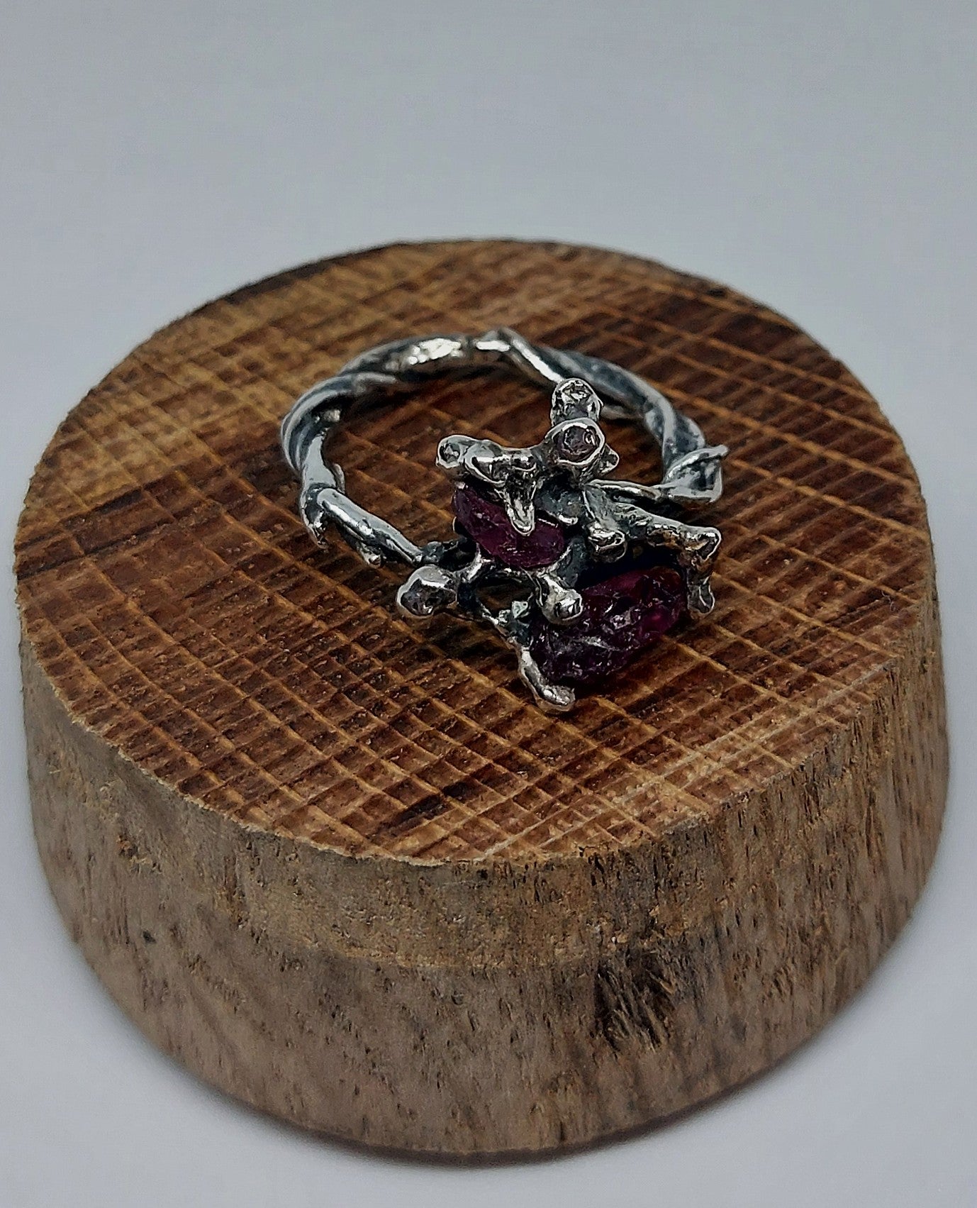 Sterling Silver Garnet Ring, Raw Garnet Statement Ring, Oxidised Handmade Artisan Jewellery, One of a Kind