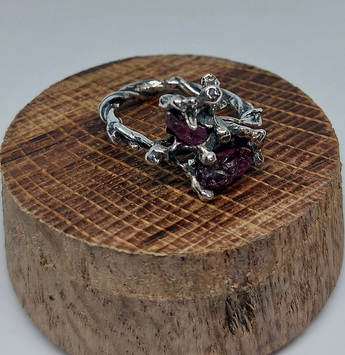 Sterling Silver Garnet Ring, Raw Garnet Statement Ring, Oxidised Handmade Artisan Jewellery, One of a Kind