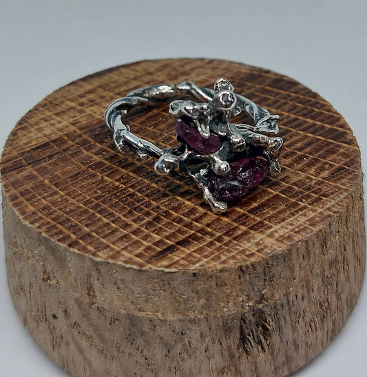 Sterling Silver Garnet Ring, Raw Garnet Statement Ring, Oxidised Handmade Artisan Jewellery, One of a Kind