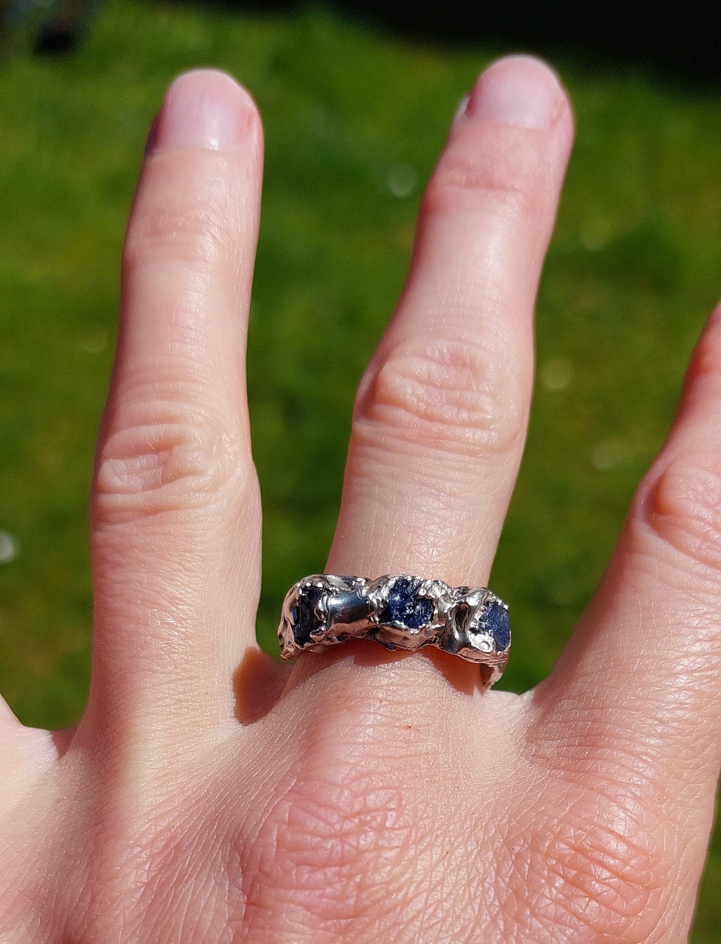 Raw Sapphire Ring Sterling Silver | Organic Textured Band | Handmade Rustic Blue Sapphire Ring | One of a Kind | Hallmarked Edinburgh