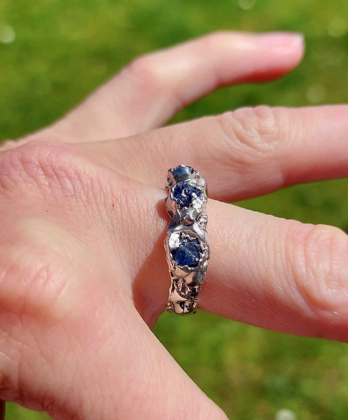 Raw Sapphire Ring Sterling Silver | Organic Textured Band | Handmade Rustic Blue Sapphire Ring | One of a Kind | Hallmarked Edinburgh