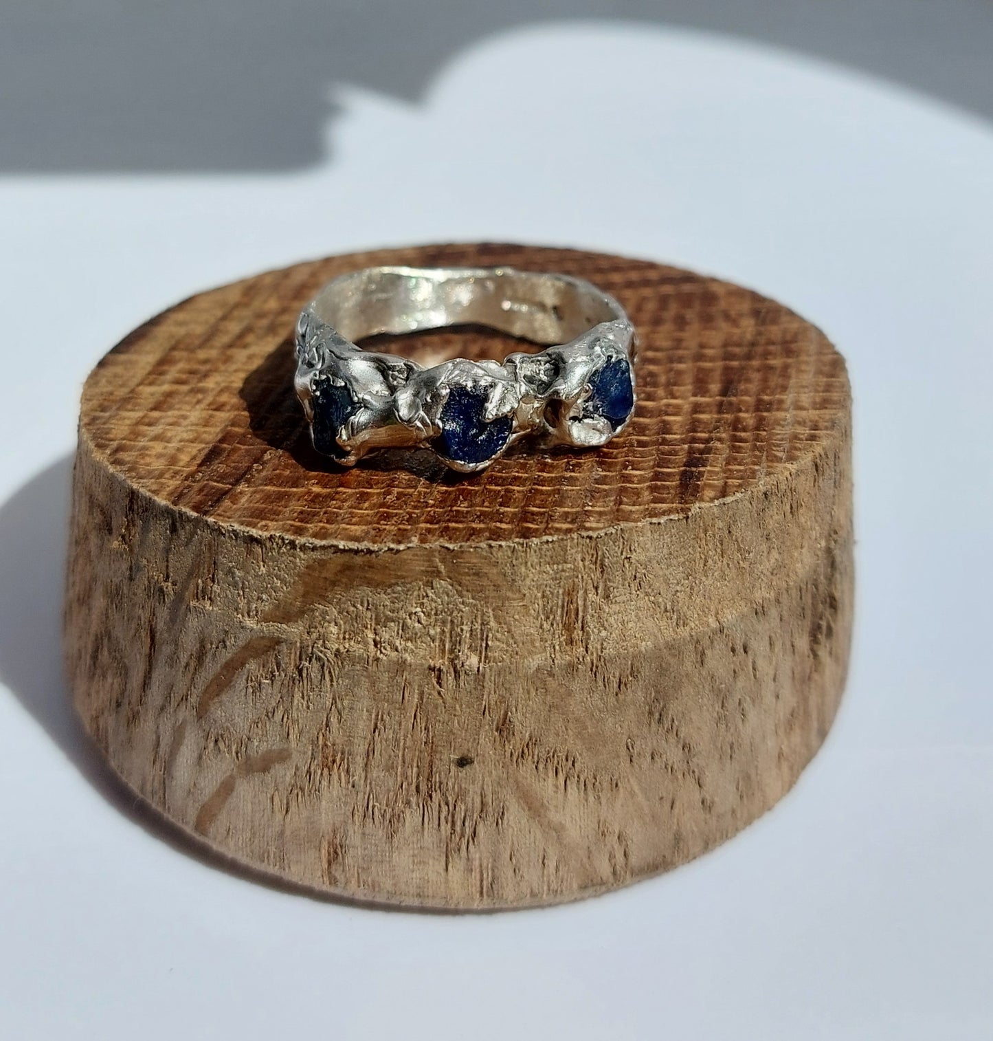 Raw Sapphire Ring Sterling Silver | Organic Textured Band | Handmade Rustic Blue Sapphire Ring | One of a Kind | Hallmarked Edinburgh