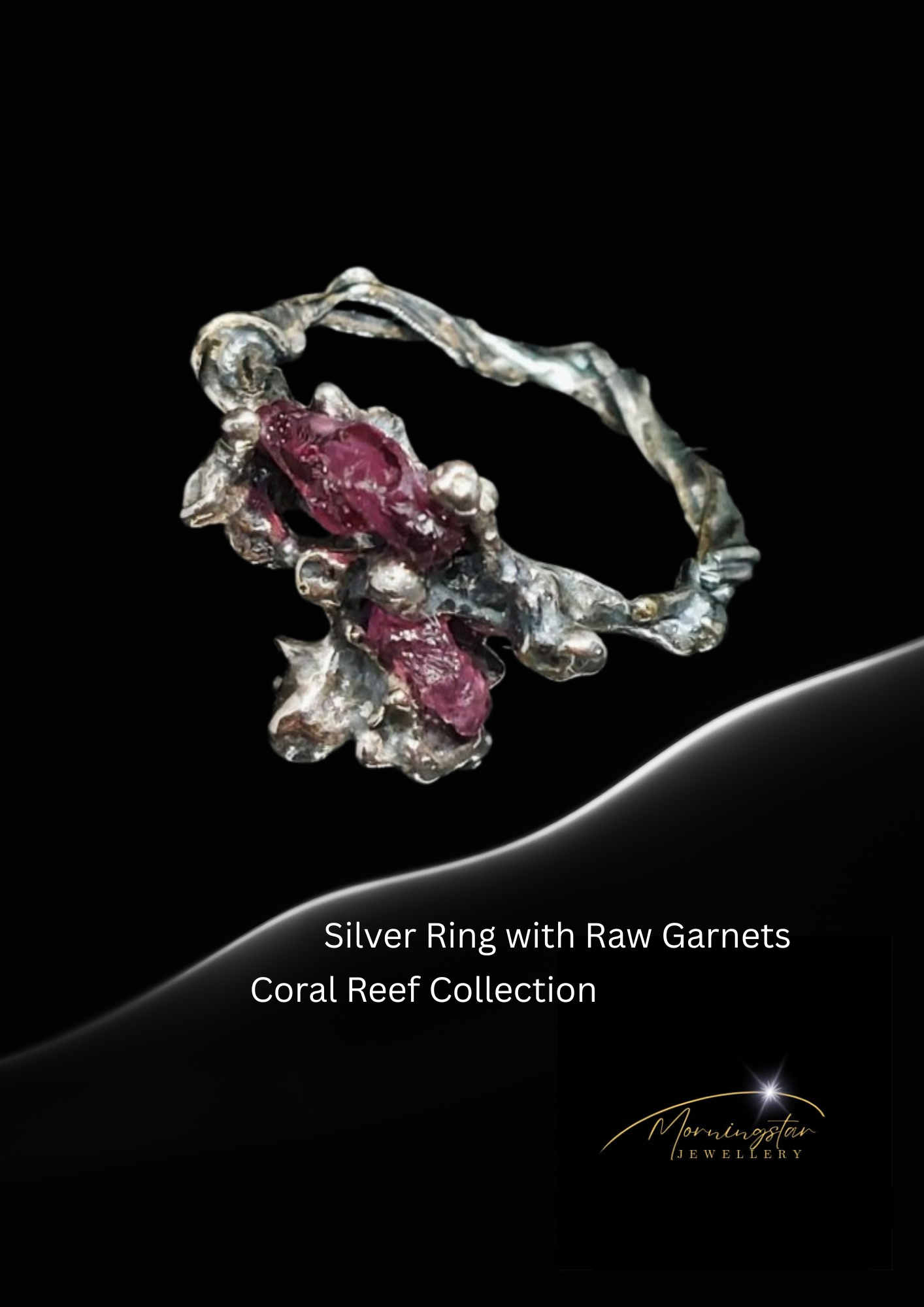 Sterling Silver Garnet Ring, Raw Garnet Statement Ring, Oxidised Handmade Artisan Jewellery, One of a Kind